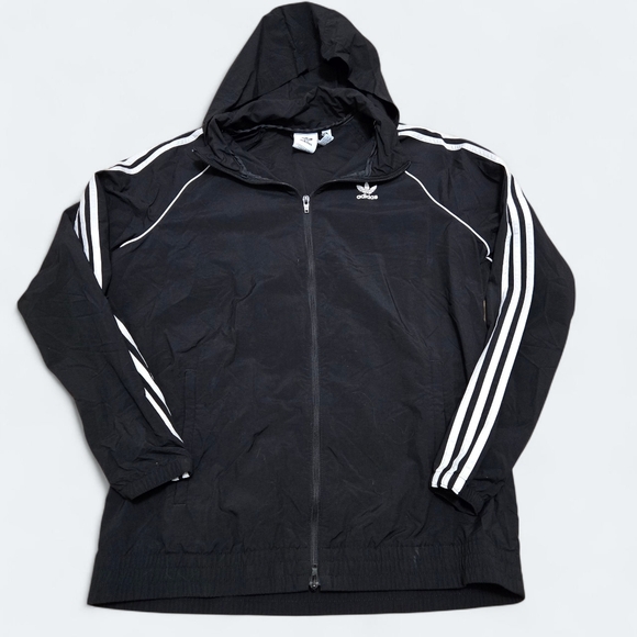 Adidas Jacket Men's Large Black 3 Stripes Full Zip w/Removable Hood - Picture 1 of 11